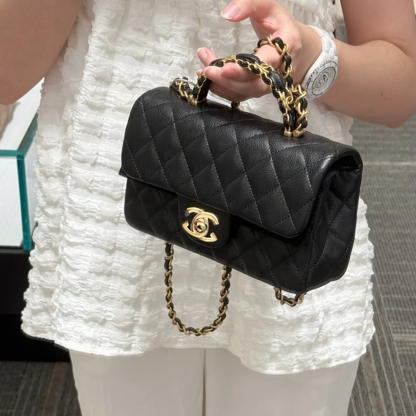 严选塔尖 小香风25P 小牛皮kelly菱格纹真皮单肩斜挎手提女包1118