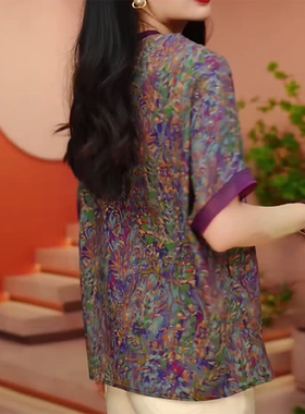 2025夏季大码女装胖MM紫色圆领短袖T恤小众独特印花穿搭宽松上衣