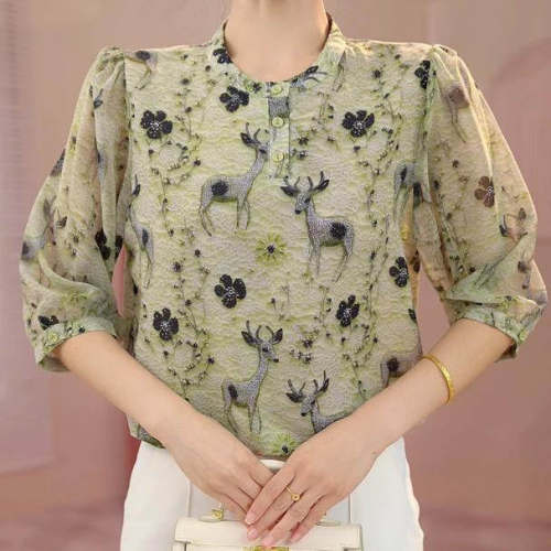 2025夏季新款中袖上衣女七分袖