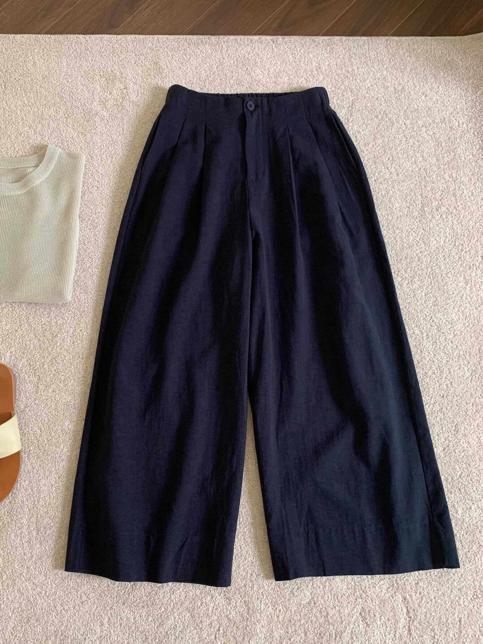 2024新款棉麻直筒裤女藏青色,女装/女士精品,休闲裤,淘宝优惠券,粉丝福利购,淘宝优惠卷