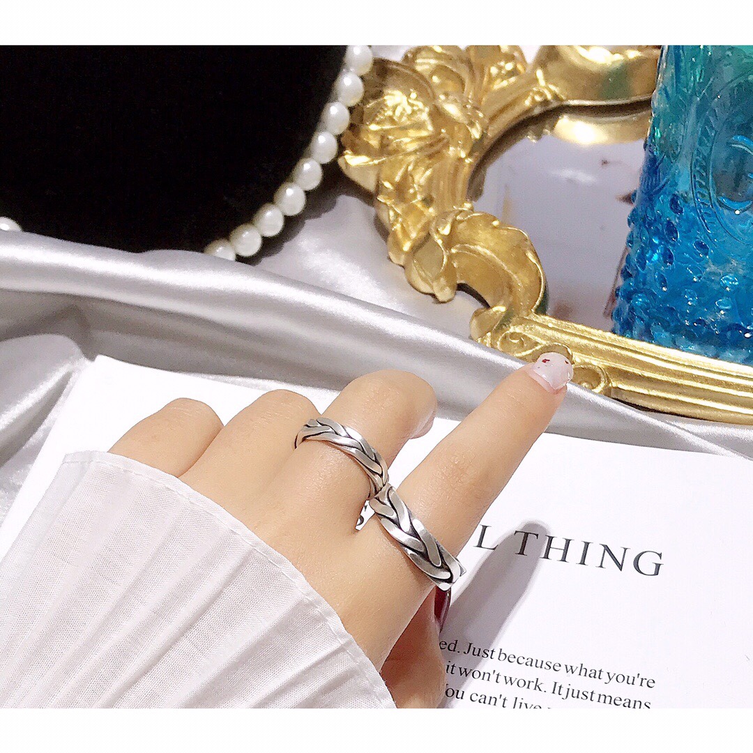 足银999纯银戒指女男手工编织麻花复古开口个性情侣对戒送女友礼