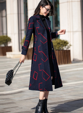 反季清仓特价长大衣女流行毛呢修身显瘦加厚保暖蓝色呢子过膝外套