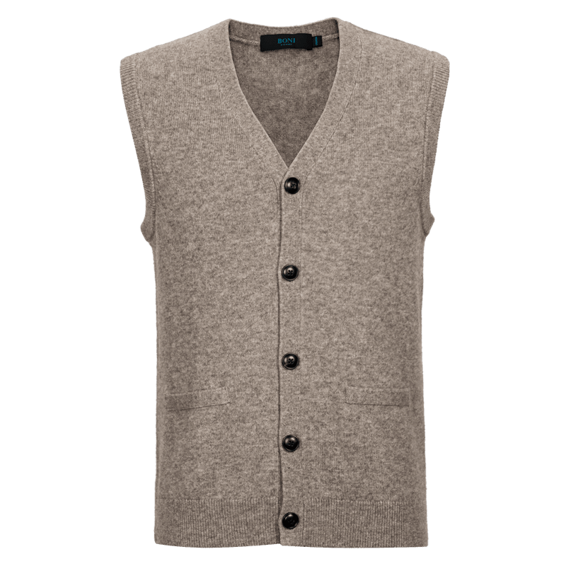 BONI/堡尼秋冬新品男牦牛绒针织衫羊毛衫V字领开衫背心JM634A41B
