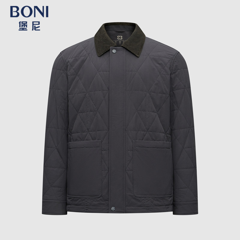 堡尼秋冬新品休闲菱形格短款棉服商务拉链翻领棉衣外套IU682011B