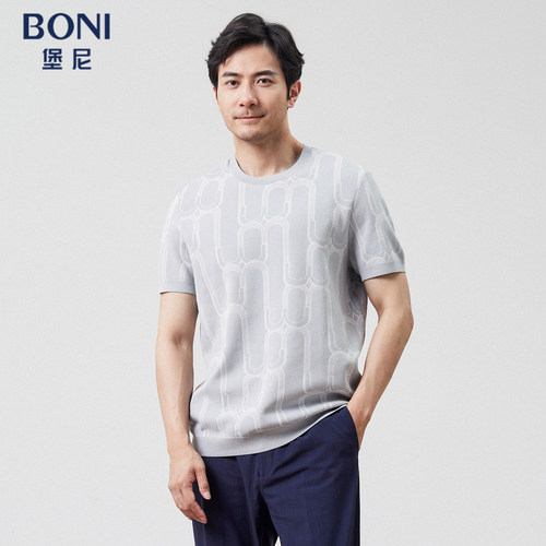 BONI/堡尼2023春夏新品商务圆领体恤衫棉混纺短袖T恤男LP284D41B