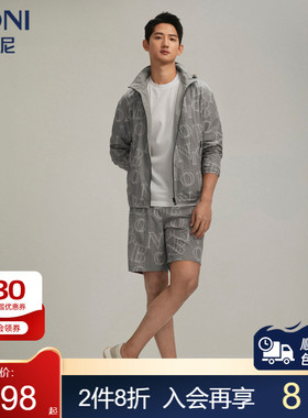 BONI/堡尼春夏新品翻领满印花短袖上衣运动套装休闲短裤NR336C51H