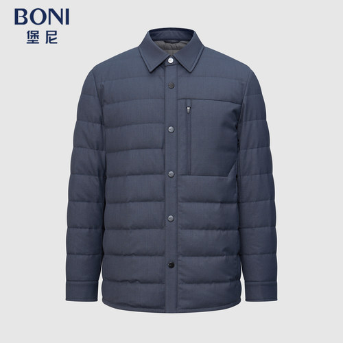 堡尼秋冬新品商务翻领衬衫款羊毛混纺中长款羽绒服外套EU769042B