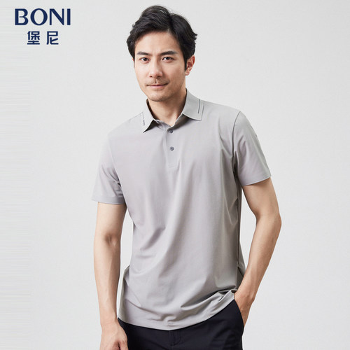 BONI/堡尼2023春夏新品商务翻领POLO衫混纺休闲短袖T恤LP384A22B