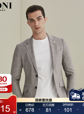 BONI/堡尼新品全羊毛格纹西装商务休闲男士西服套装外套AL234041A
