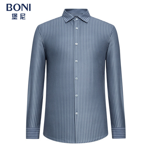 BONI/堡尼新品商务男士厚款衬衣竖条纹方领休闲长袖衬衫GS662582B