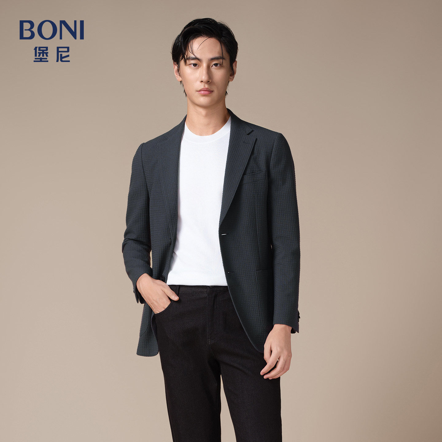 BONI/堡尼新品商务西服肌理羊毛混纺单西上装休闲西装男CS569061B