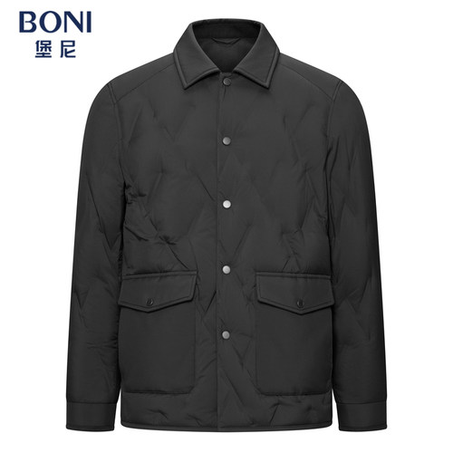 堡尼秋冬新品短款翻领休闲羽绒服保暖商务鹅绒外套男士TEW80252B