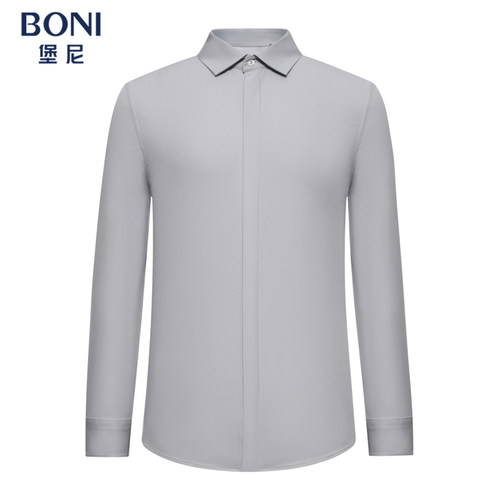 BONI/堡尼新品商务衬衣净色方领混纺休闲长袖衬衫正装男GS586381A