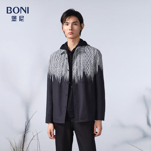 BONI/堡尼秋冬新品翻领休闲夹克轻商务全棉短款茄克衫男FS580341C