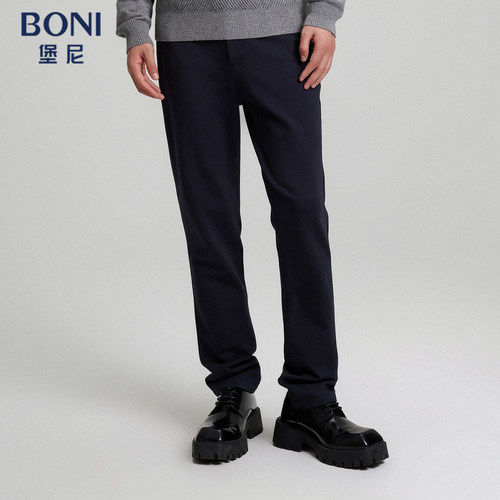 BONI/堡尼秋冬新品商务裤装混纺修身休闲裤纯色时尚长裤KM767381A