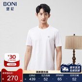 白色圆领棉氨混纺短袖 BONI 堡尼2023春夏新品 T恤休闲男LP211B53B