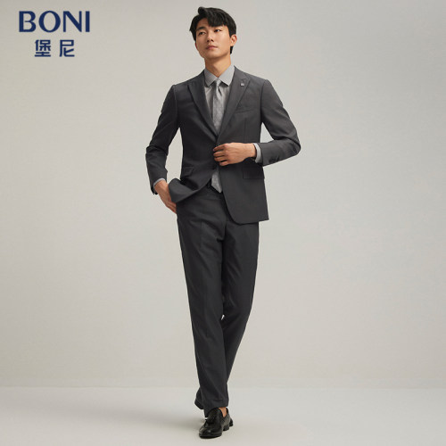 BONI/堡尼春夏新品商务西服套装格纹羊毛混纺西装西裤AR138041A