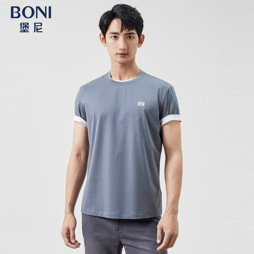 BONI/堡尼2023春夏新品休闲圆领体恤衫混纺商务短袖T恤LP287B53B