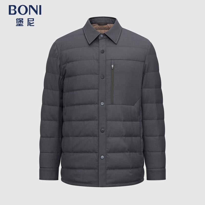 堡尼秋冬新品商务翻领衬衫款羊毛混纺中长款羽绒服外套EU782042B