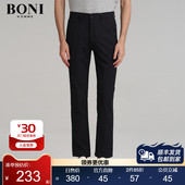 堡尼男士 黑色休闲裤 商务休闲直筒化纤裤 BONI 子春夏长裤 KJ380091A