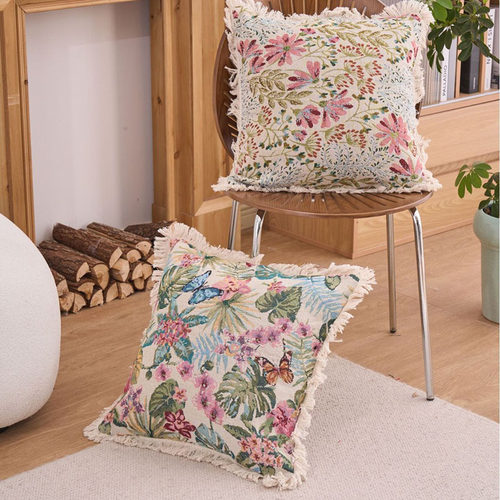 法式田园风提花流苏双面抱枕套