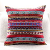 红色几何印花棉麻抱枕套民族风泰式 复古沙发靠垫傣族风情床头靠枕