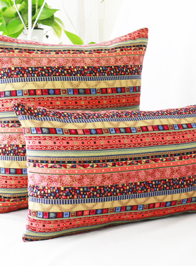 棉麻复古烫金红色条纹抱枕套民族风泰式中式沙发靠垫酒店床头靠枕