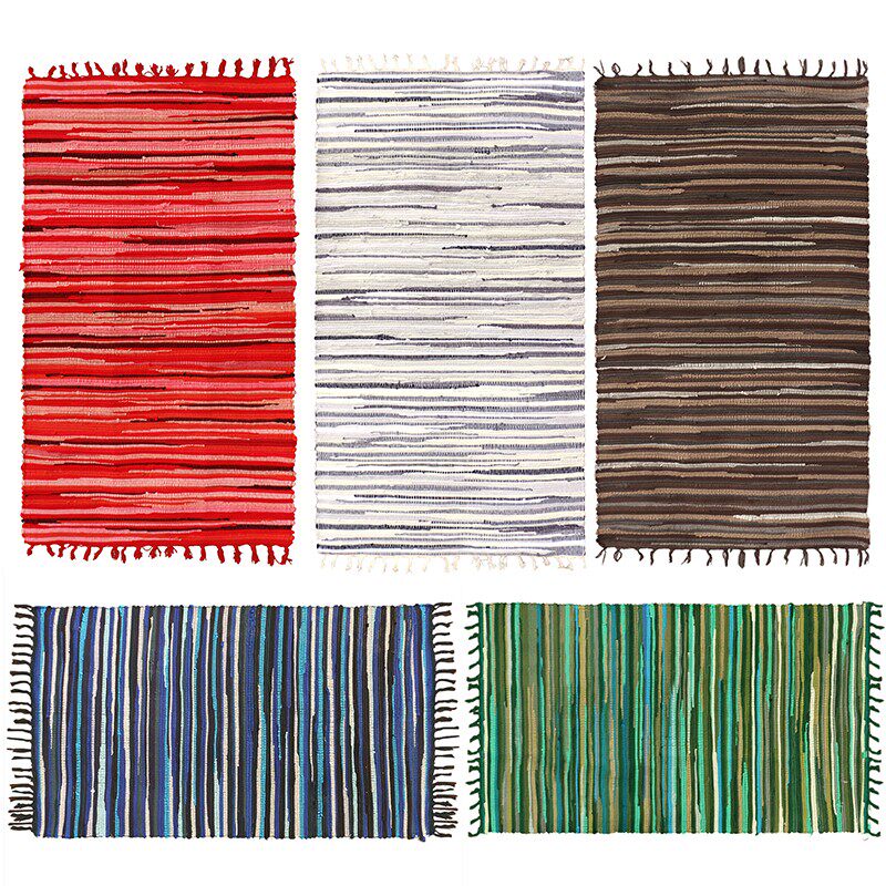 美式纯棉布条手工编织地毯复古流苏门厅卧室地垫吉普赛门垫盖巾布