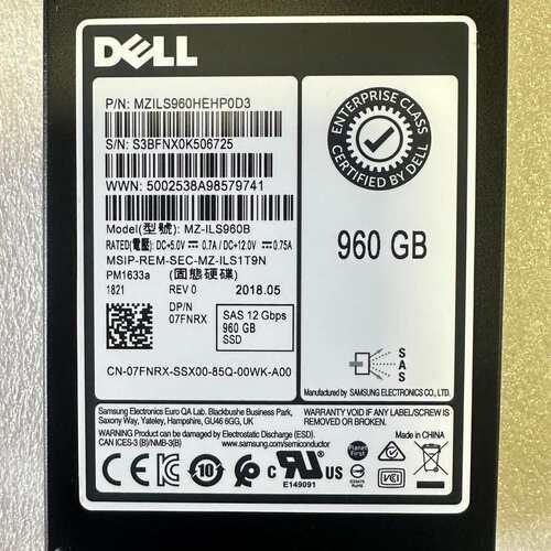 Dell 07FNRX 960G SSD SAS 12G 2--议价商品