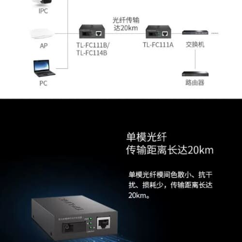 TP-LINK百兆千兆光纤收发器FC111A套装单模单纤--议价商品