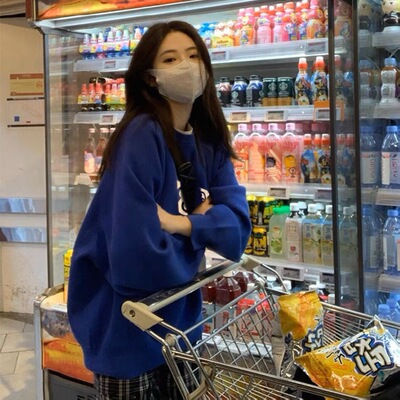 克莱因蓝卫衣女春秋季套头薄款老虎设计感小众小个子蓝色炸街上衣