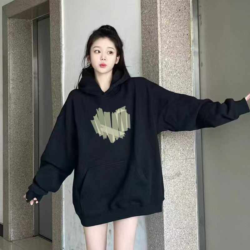 宽松黑色连帽卫衣女春秋2024新款加绒外套潮牌男美式复古小众上衣