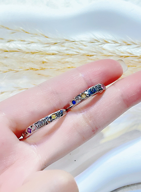 小猫小狗彩虹锆石细情侣闺蜜戒指女ins风通体纯银精致开口食指戒