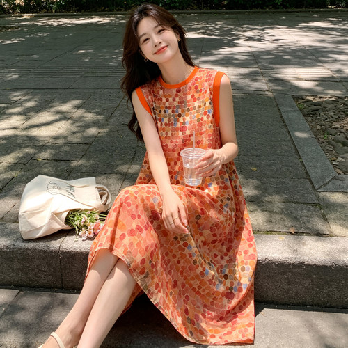 2026夏季新款女士棉绸连衣裙长款无袖大码宽松显瘦外穿时尚长裙子