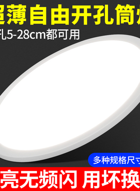 自由开孔面板灯家用客厅超薄2.3cm吸顶灯可调筒灯圆形嵌入式孔灯