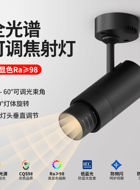 led轨道射灯店铺商用可调焦聚光射灯餐饮博物馆氛围灯明装吸顶式