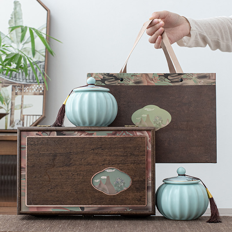 茶叶包装礼盒装空盒半斤红茶绿茶普洱龙井茶陶瓷茶叶罐礼品盒定制