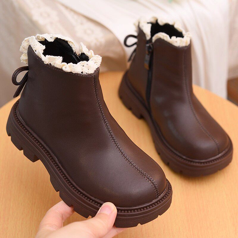 女童短靴儿童靴子女童皮靴公主棉靴2025秋冬款真皮小女孩防滑鞋子