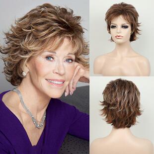 新品 蓬松化纤假发套海外仓wig 欧美假发女短卷发时尚