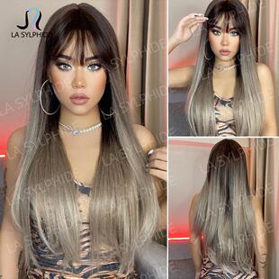 假发套Wig化纤机制仿真自然Hair 棕色欧美假发女全头套长直发新款