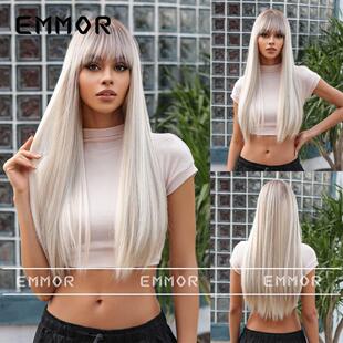 仿真长发发套 假发女自然长直发整顶蓬松网红渐变银色全头套新款