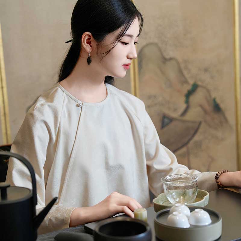 白简朱衣棉麻中式斜襟上衣