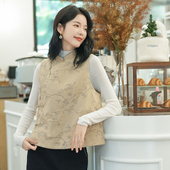 白简朱衣原创设计 冬国风新疆长绒棉色织提花夹棉中式 马甲