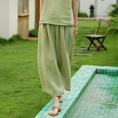 春夏精品汉麻加精梳亚麻阔腿裤 超干爽透气 白简朱衣原创设计