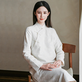 2025秋冬白色雪尼尔加里旗袍 白简朱衣原创设计