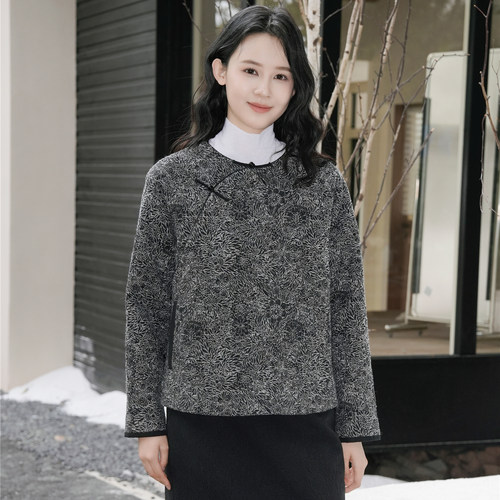 2025冬棉羊毛提花中式夹棉上衣