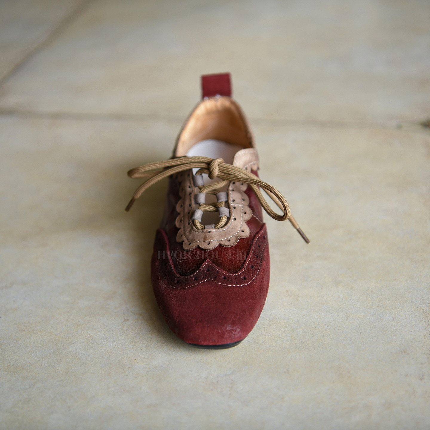 何其丑牛皮复古方头平底系带乐福鞋女新款真皮软底单鞋雕花小皮鞋,女鞋,乐福鞋（豆豆鞋）,淘宝优惠券,粉丝福利购,淘宝优惠卷