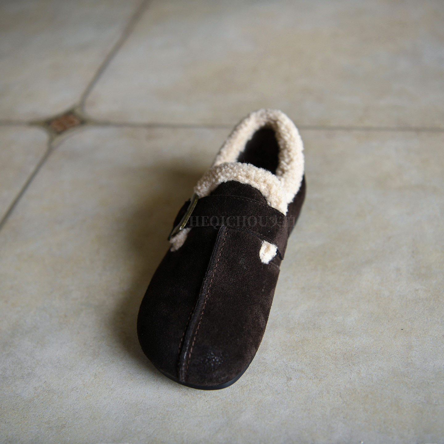 何其丑磨砂软牛皮保暖加绒软底单鞋平底鞋秋冬真皮全包勃肯鞋女,女鞋,棉鞋,淘宝优惠券,粉丝福利购,淘宝优惠卷