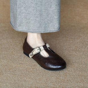 何其丑羊皮圆头玛丽珍单鞋女平底鞋2026新款春季女鞋平跟低帮鞋