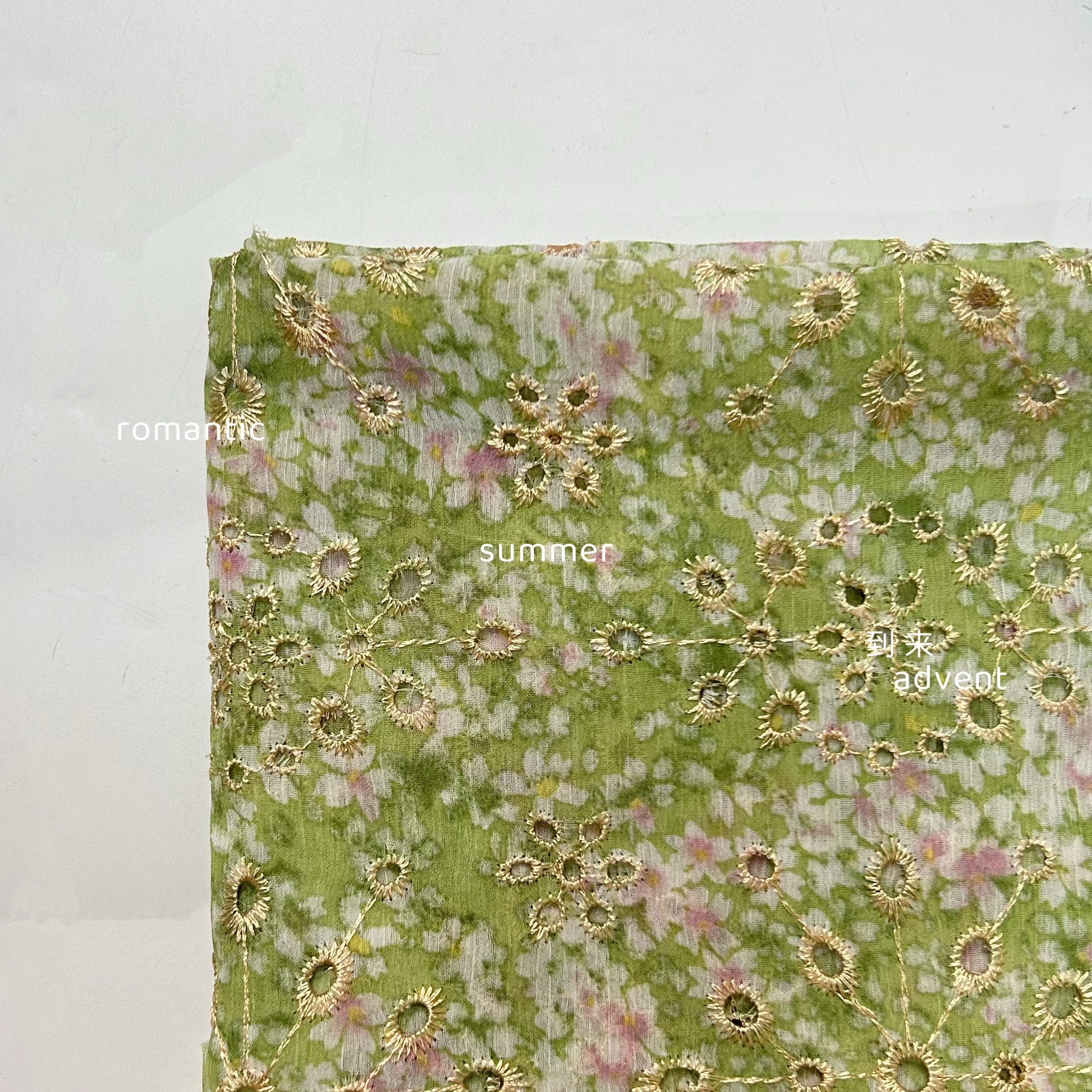 绿色小碎花刺绣镂空蕾丝花边雪纺服装面料连衣裙衬衫手工diy材料